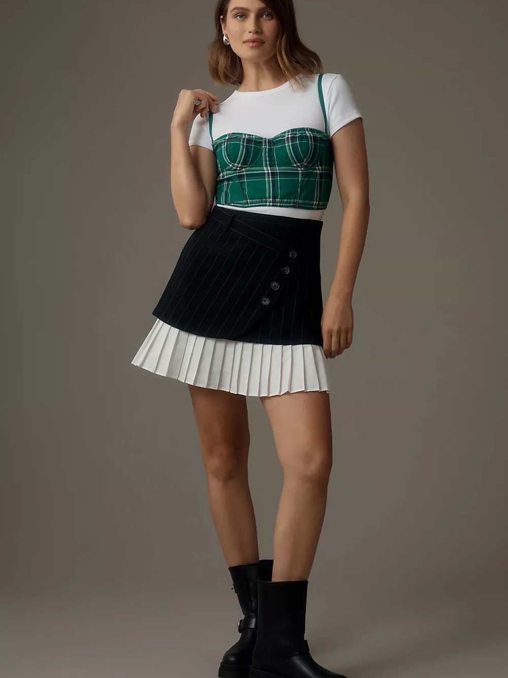 By Anthropologie Plaid Bustier Top- Size Large